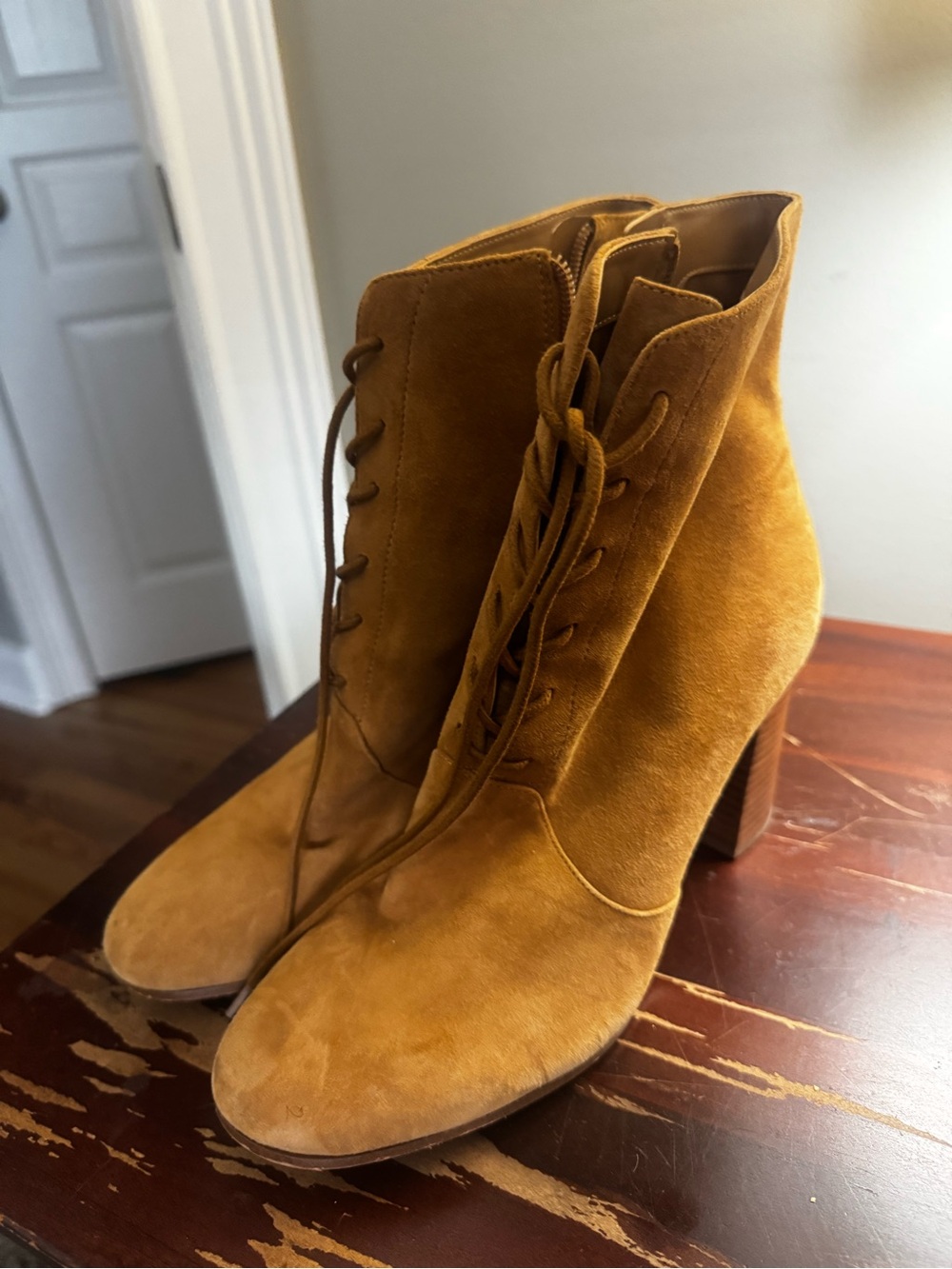 Rust Suede Lace-Up Ankle Boots - Women